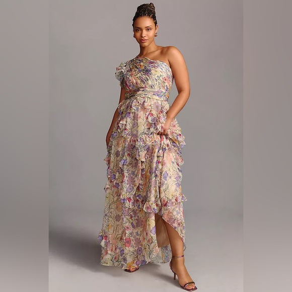 Mac Duggal Floral One-Shoulder Maxi Dress. Only worn once for a family wedding - Picture 1 of 4
